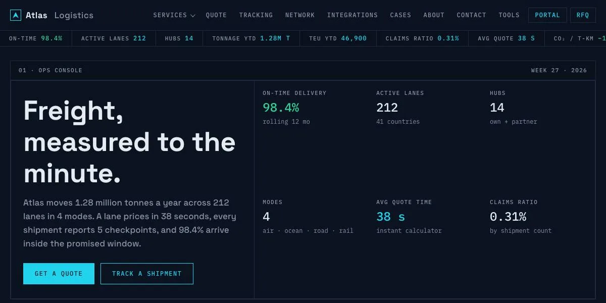 B2B logistics website concept build: Atlas Logistics