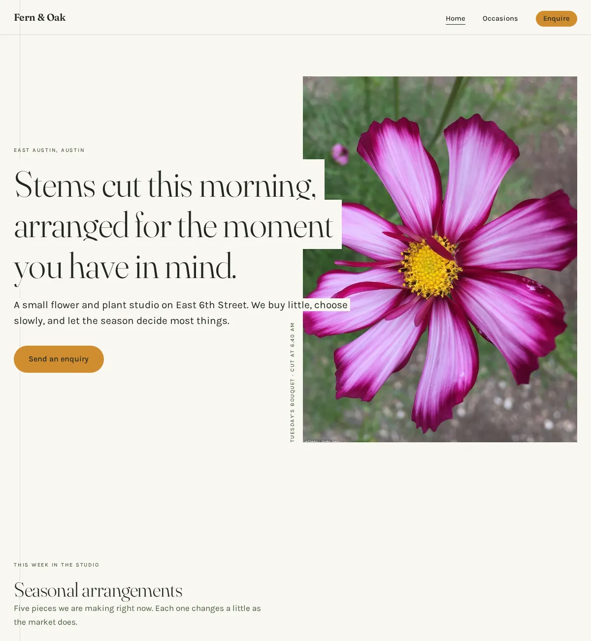Florist website concept build: the Fern & Oak homepage