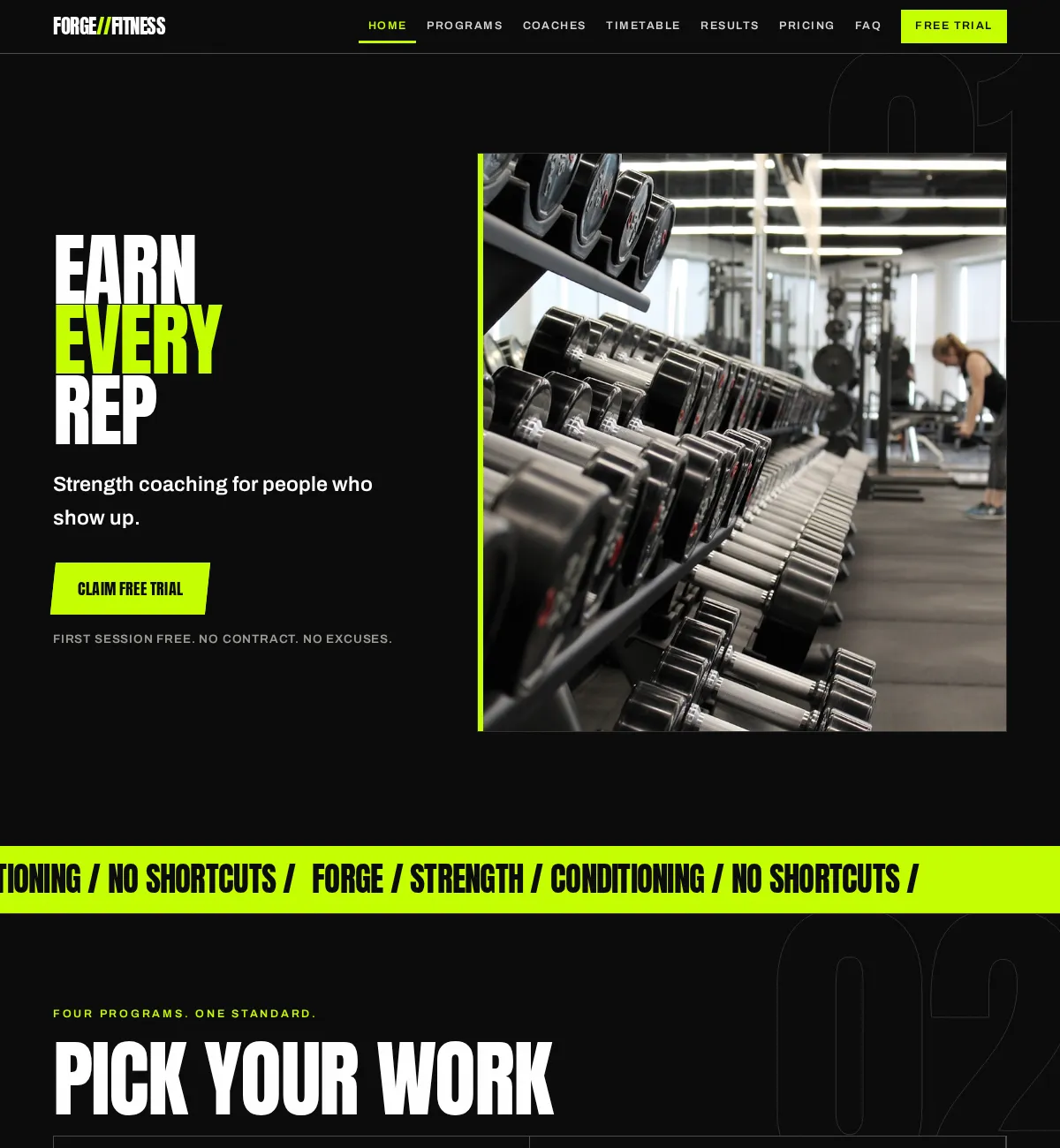 Gym website concept build: the Forge Fitness homepage