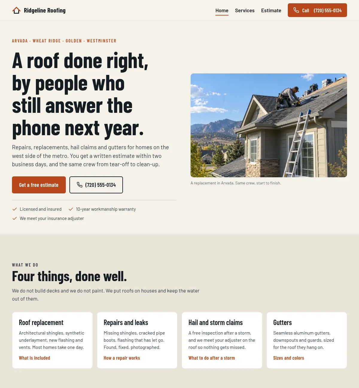 Ridgeline Roofing, a Startup tier concept build