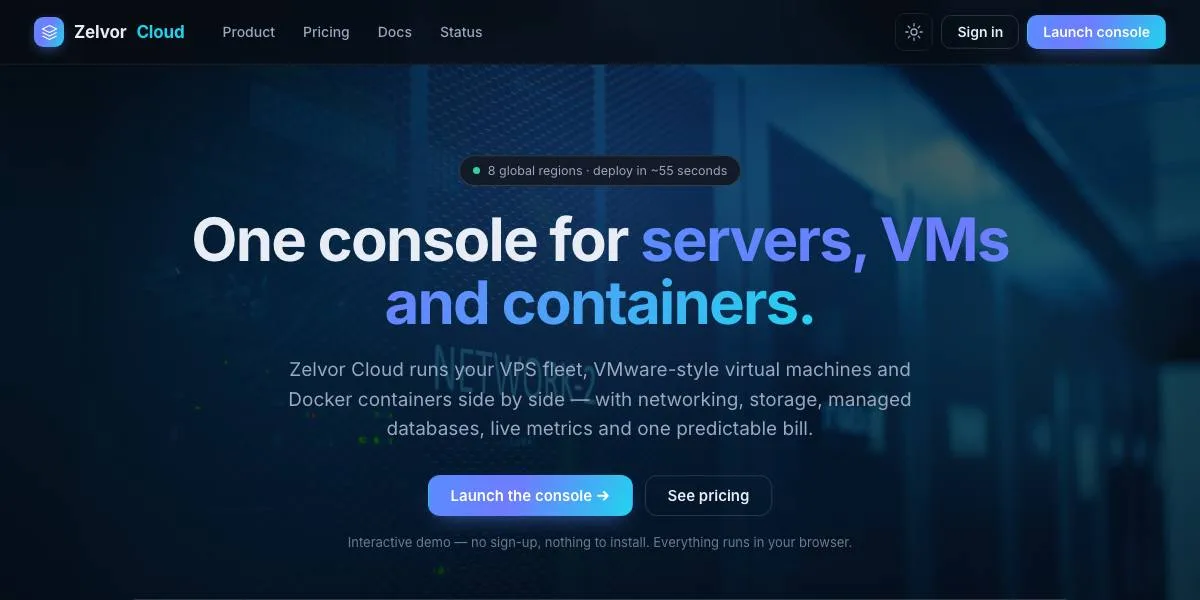 SaaS product website concept build: Zelvor Cloud
